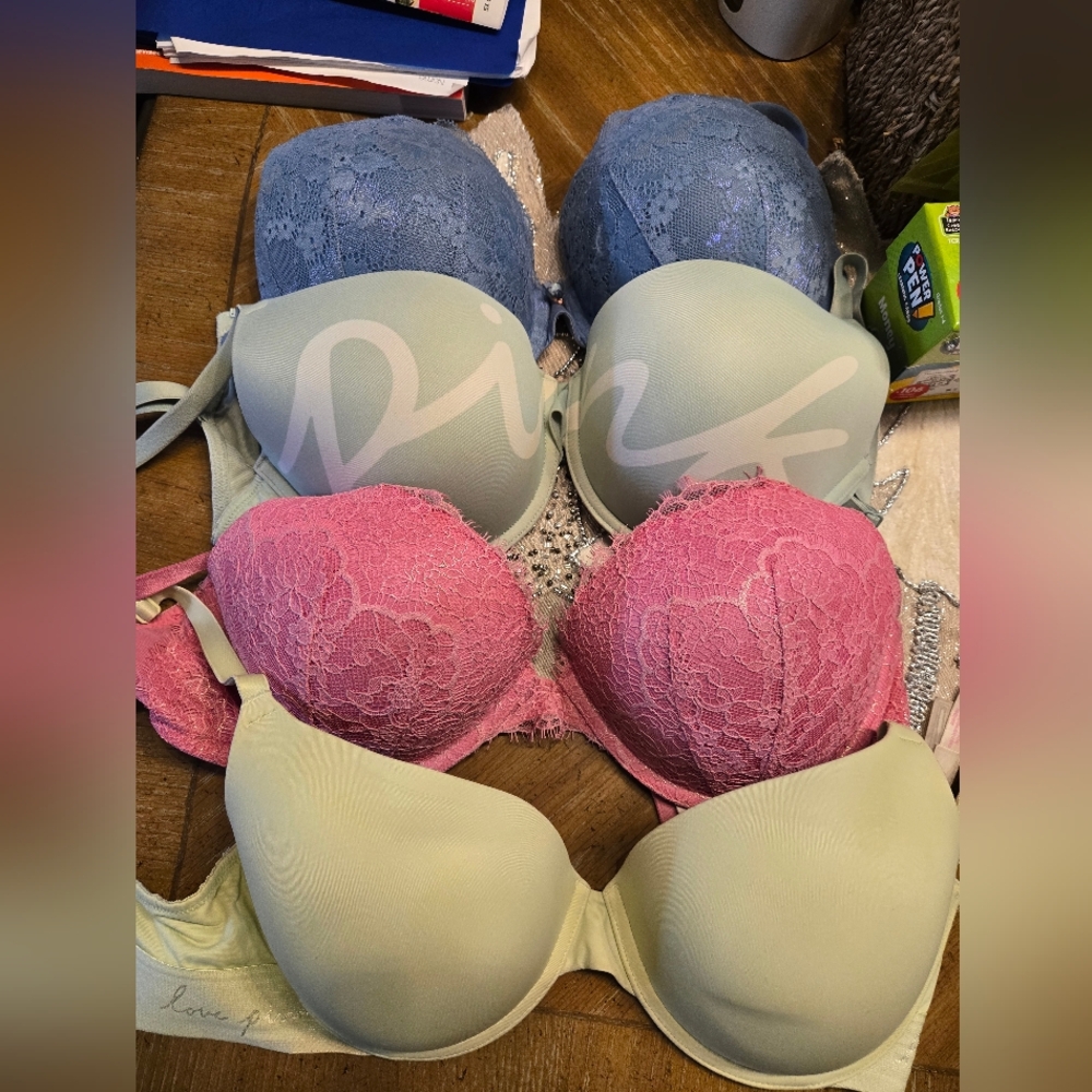 Victorias Secret 36 D PUSH Up BRA lot Lace Women's Set Pink LOT Of 4